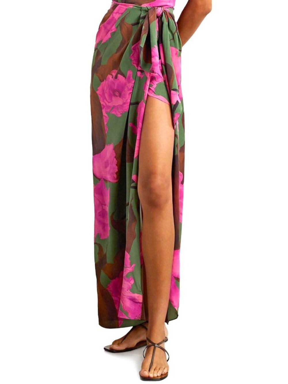 Johanna Ortiz San Basilio Women's Silk Maxi Wrap Skirt in Florals Green Size 12